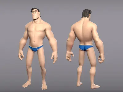 Cartoon male character Curtis base mesh Low-poly 3D model