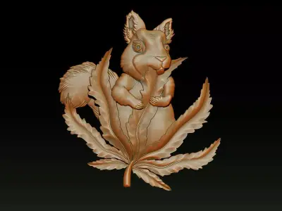 Squirrel Leaf  Bas  Relief  STL OBJ  ZTL  CNC Carving 3D print model