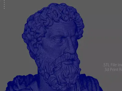 Bust of Marcus Aurelius  Game Ready STL 3D Print Ready   Low-poly 3D model