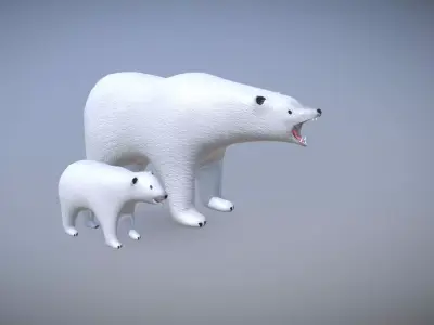 Polar bears - Mother and Cub Low-poly 3D model