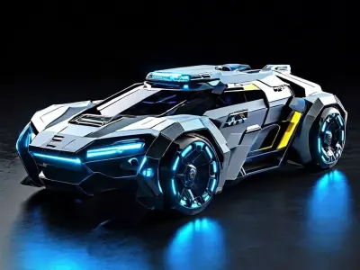 Futuristic SciFi Police Car Low-poly 3D model