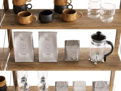 Coffee Shop Shelves Decoration for 3Dsmax Corona Renderer 3D model