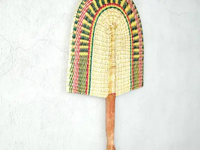 Vintage Natural Woven Straw Fan Wall Decor 3D model