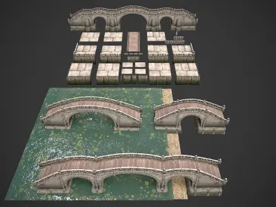 Bridges and Modular Embankment Pack Low-poly 3D model