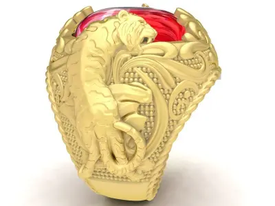 Luxury Vintage Engraved Oval Gemstone Ring for Men 3774 3D print model