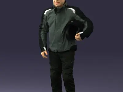 Biker in a motorcycle jacket with a helmet 0089 3D model