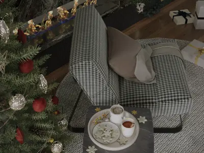 Cozy Christmas Living Room Scene 3D Model 3D model