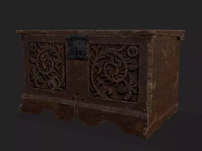 Small Rustic Medieval Wooden Chest Low-poly 3D model