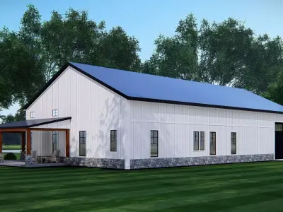 3D Model of Modern Barndominium House Exterior 3D model