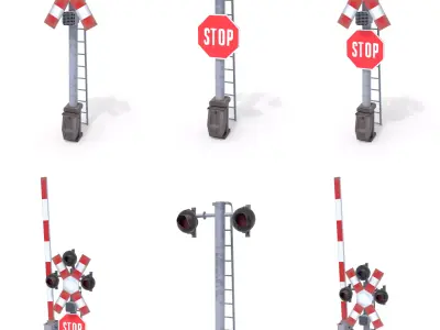 Rail Crossing Traffic Light Pack 2 Low-poly 3D model
