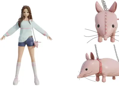 Cute pink bag v14 no character 3D model