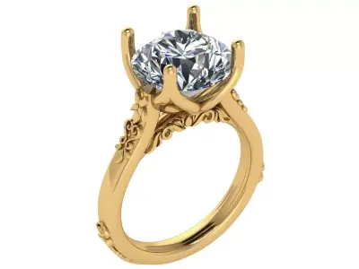 Soliraire Ring with Floral Accents 3D print model