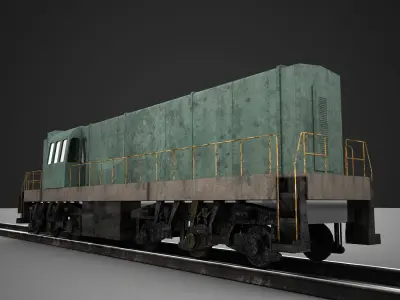 Train engine on tracks 3D model