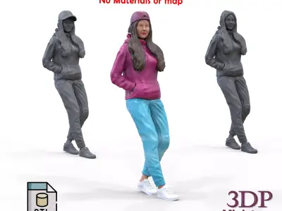 Woman leaning on a car 3D print model