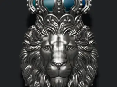 Lion pendant with crown and closed mouth 005 3D print model