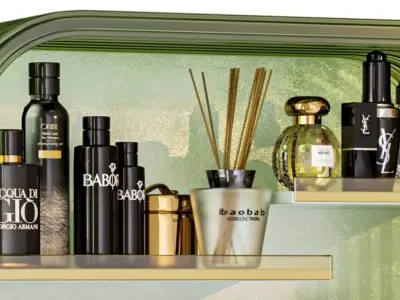 Designer shelf with luxury cosmetics for bathroom  3D model