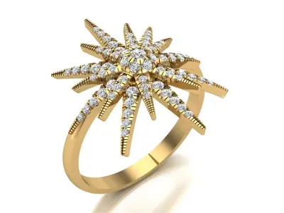 Small Starburst Diamond yellow Gold Ring  3D model