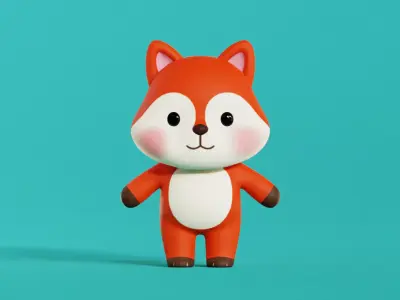Fox Cartoon Character Chibi Kawaii Low-poly 3D model