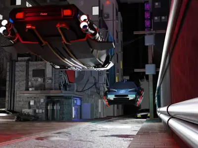 Cyber car and Cyber City landscape and scene Low-poly 3D model