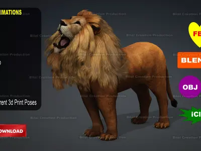 Lion with Animation 8 Low-poly 3D model