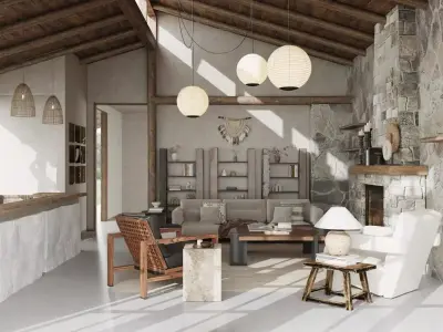 Livingroom and Kitchen 3D model