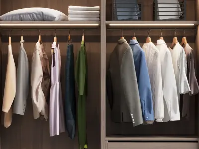 Wardrobe with clothes with glass doors 3D model