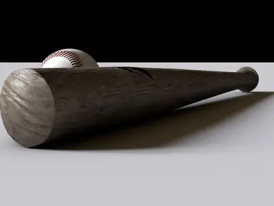 Baseball bat and ball Low-poly 3D model