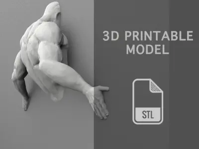 Wall Sculpture Man Pushing the Wall Printable 3D print model