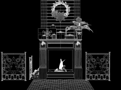 Christmas Fireplace and Decoration 3D Model 3D model