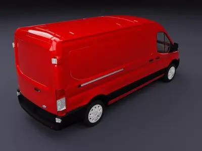 Transit Van Long Truck Red 3D model