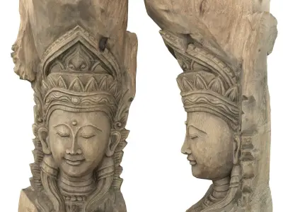 Buddha Tree Carving Low-poly 3D model