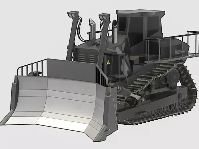 Hydraulic bulldozer tracked construction site vehicle black Low-poly 3D model