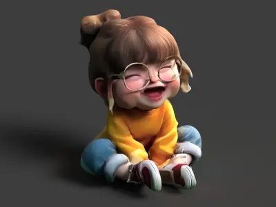 Chinese girl doll figure  Low-poly 3D model