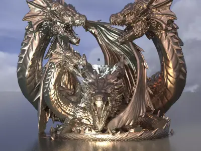 Arthurian Dragon King Statue Set 3D 3D model