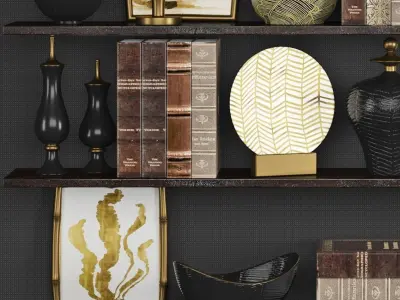 Decoration set 5 living room shelf 3D model