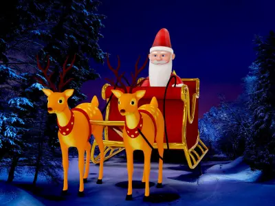 Cartoon Santa Claus with Deer Unity Package Low-poly 3D model