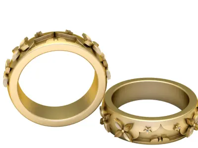 GOLDEN AND TEXTURED FLOWER RING 3D PRINTABLE MODEL 3D print model