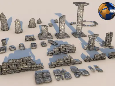 Lowpoly Concrete Rock Tile Collection Pack 3D Model Low-poly 3D model