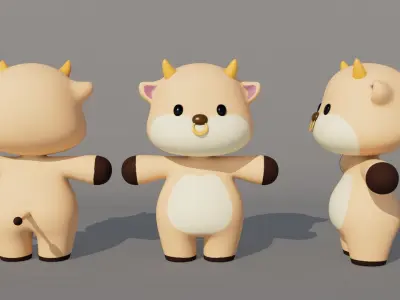 Rigged Cartoon Cow Low-poly 3D model