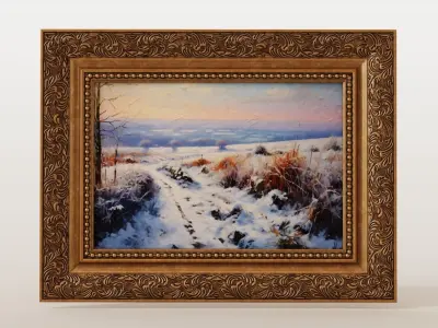 Antique oil painting and decorative frame 3D model
