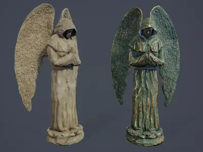 Monk Angel Statue PBR Low-poly 3D model
