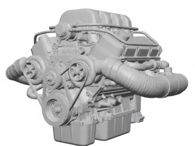Twin-Turbo V8 Engine Low-poly 3D model