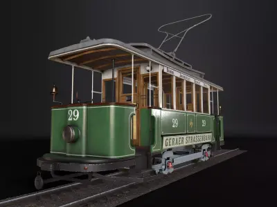 Tram 3D Model Gameready trolley car Low-poly 3D model