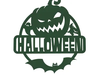 Pumpkin Halloween Sign - Scare Boo - Decor - Wall - Door Hanger 3D print model