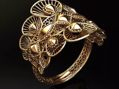 537 Teardrop Filigree Bloom Ring 2gm 3D print model