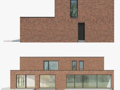 Modern House 03 red brick and black wood 3D model