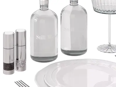 Restaurant Tableware Grey and White 3D model