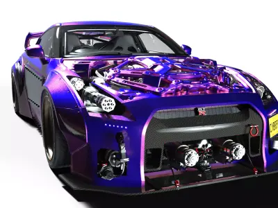 CYBERPUNK GT R R35  Neon Chrome Widebody Vehicle 3D model