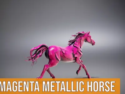 Magenta Metallic Horse model pack Low-poly 3D model