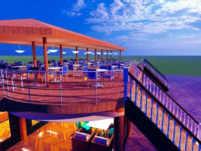 Mini cafe top deck below deck-Wooden concept 3D model